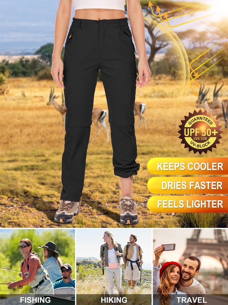 Toomett Women hiking pants convertible Quick Dry Stretch Lightweight Outdoor UPF 50 Fishing Safari pants waterproof Capri, 4409,Black,US 2 - Image 5